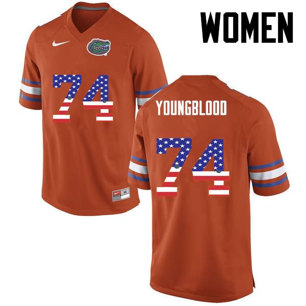 Women's NCAA Florida Gators Jack Youngblood #74 Stitched Authentic USA Flag Fashion Nike Orange College Football Jersey BSS0065AF